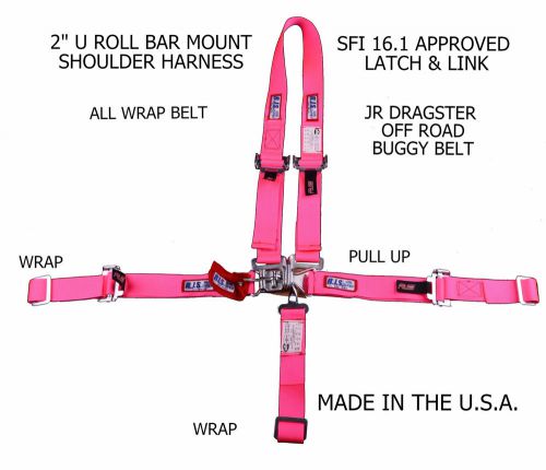 Rjs  2&#034; 5 point latch &amp; link u mount harness jr drag buggy belt hot pink 1004310