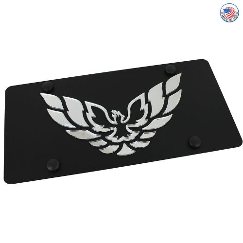Pontiac firebird logo on carbon black stainless steel license plate
