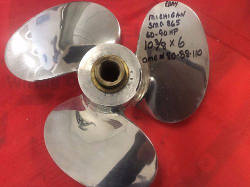New michigan smc 865 polished aluminum propeller omc 10 3/8&#034;x 6&#034; 60-90hp 1960-8