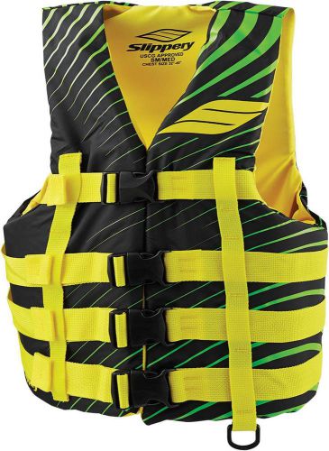 New slippery hydro mens nylon life vest, green/yellow/black, large/xl