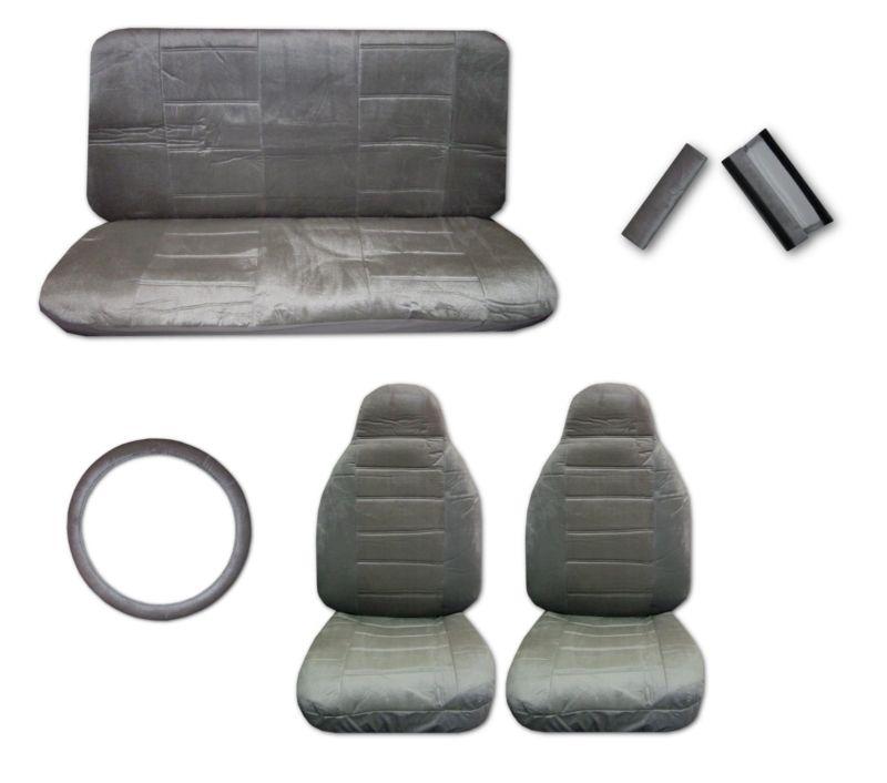 Silver grey quilted velour high back 7pc car truck seat covers #3