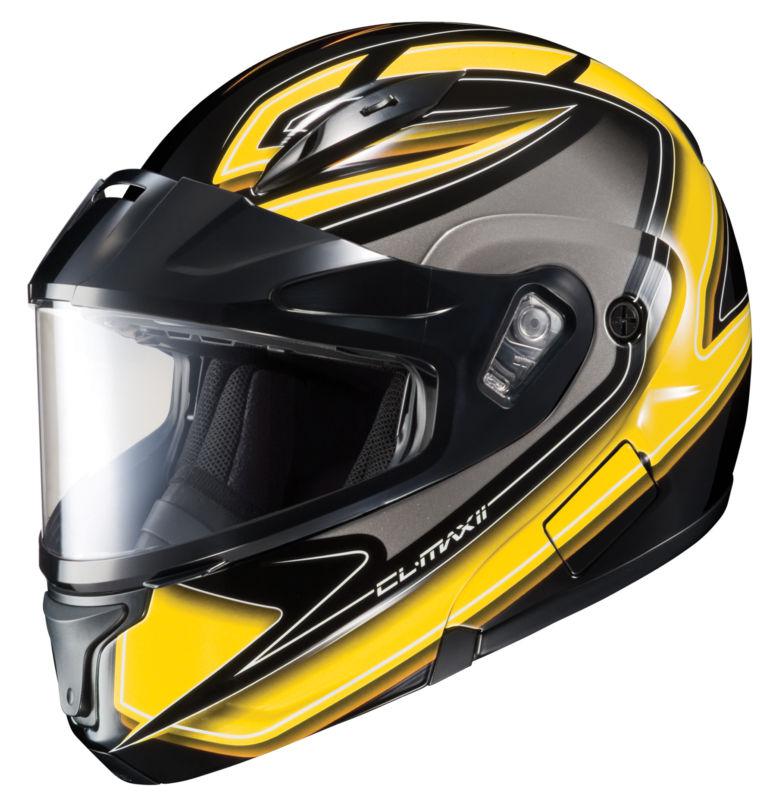 Hjc cl-max ii zader snowmobile dual lens shield helmet black yellow white 4xl