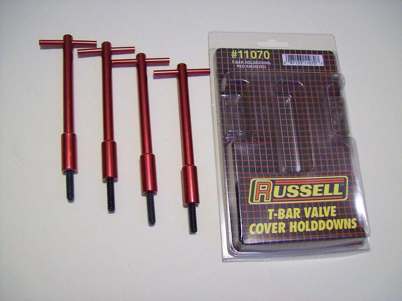 Ford chevy russell  red anodized aluminum valve cover t-bar handles hold downs