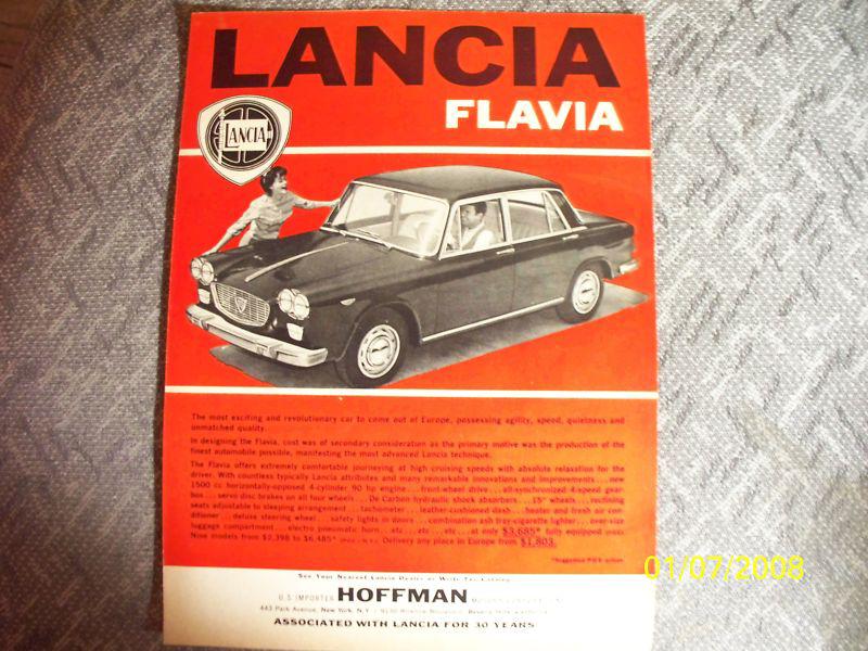 1962 lancia flavia in 1pg. rare, unique, original color ad! great gift framed!