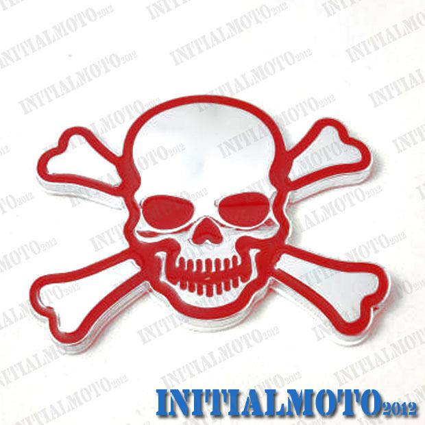 Chrome red car skull demon metal cross bone side emblem badge decal sticker lid 