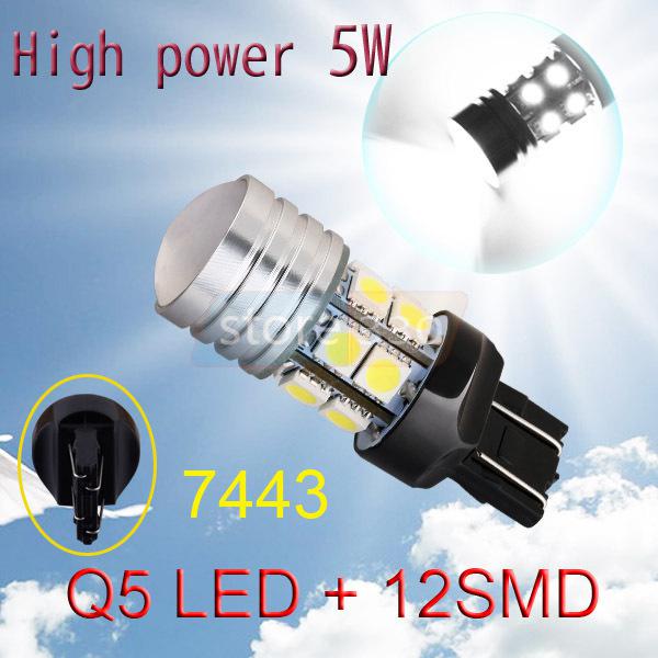 7440 7443 high power q5 led 12 smd 5050 pure white stop tail car 5w light bulb