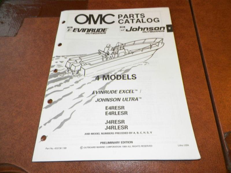1990 omc johnson ultra & evinrude excel 4 hp outboard boat motor parts catalog