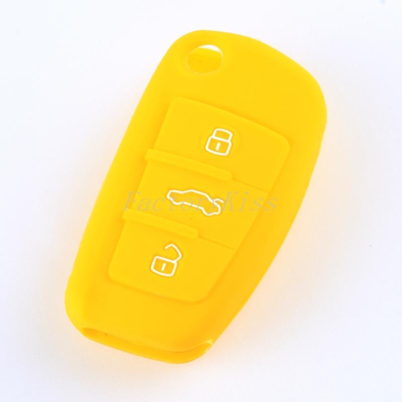 Silicone protective cover 3 button remote key case fit audi a6 a6l q7 q5 yellow