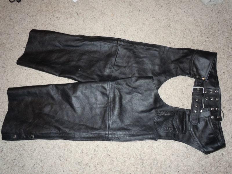 Zony black leather motorcycle pants riding chaps size l large