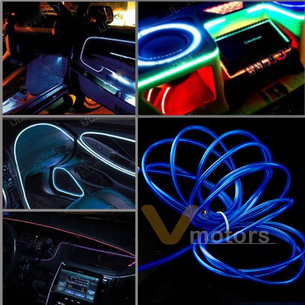 10ft flexible blue el neon glow lighting strip + charger for car interior deco