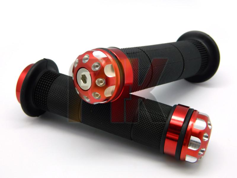 Red motorcycle racing bieks 7/8" handlebar rubber gel hand grips w/ bar end plug