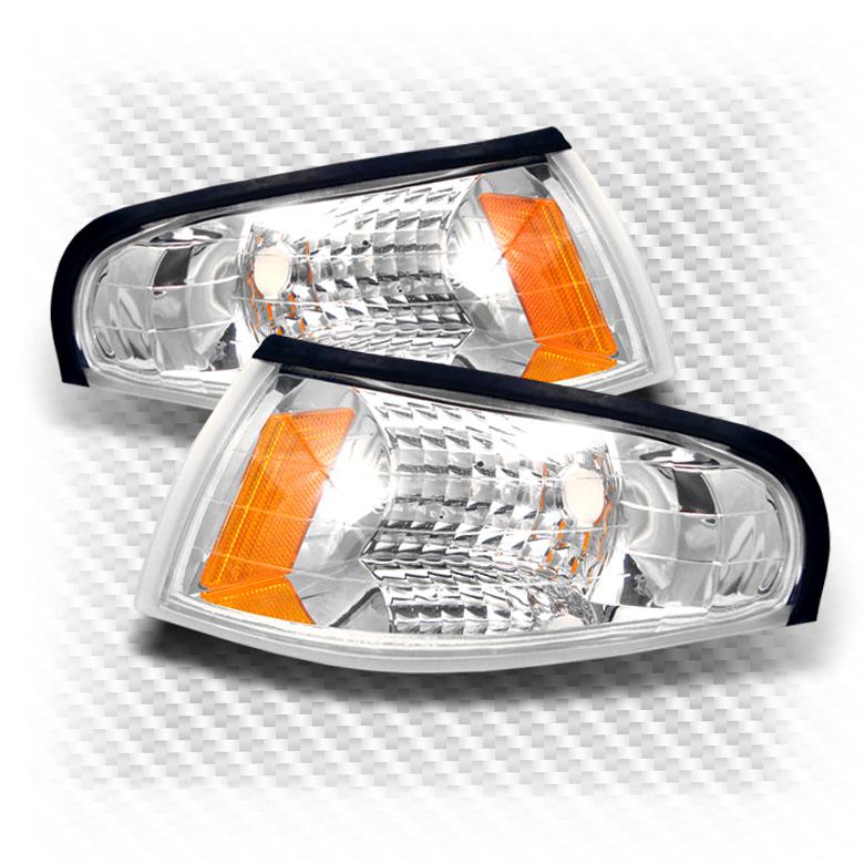 94-98 mustang clear corner signal lights lamps w/amber reflector l+r set