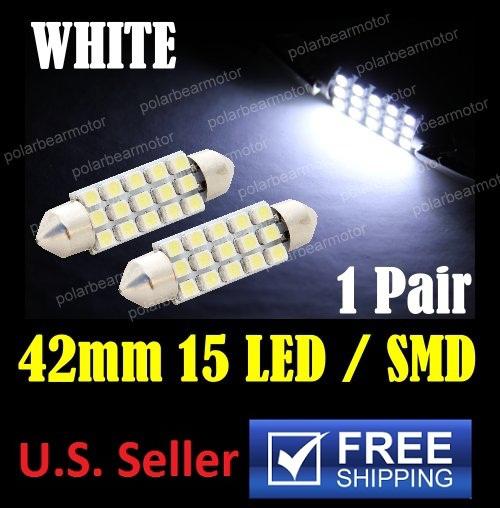 2x 6000k white 1.75" 42mm 15-smd 12v dome map light led bulbs 211-2 212 569 578