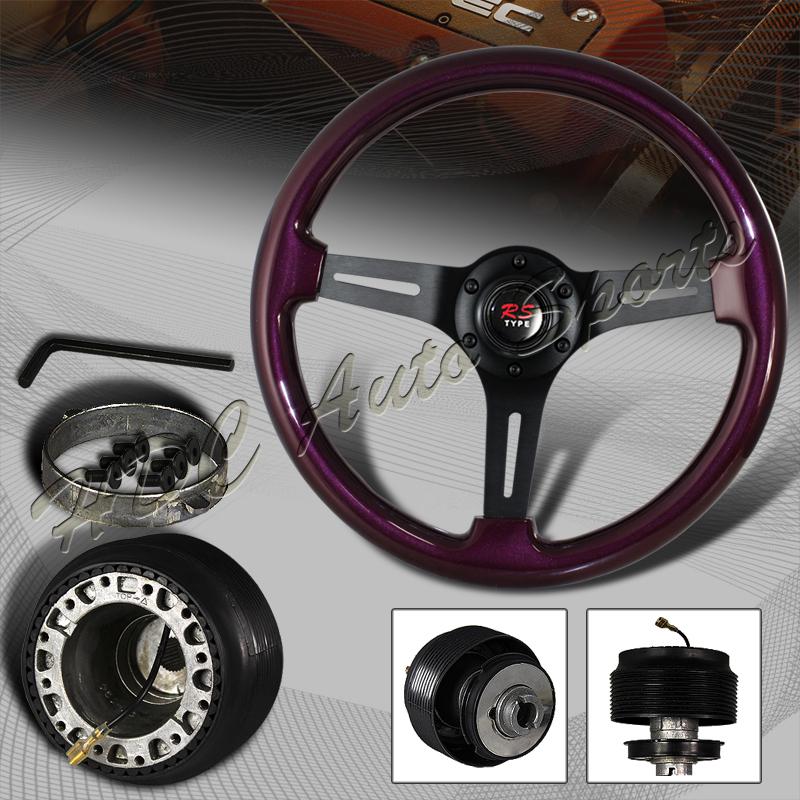 345mm 6 hole bolt purple wood grain deep dish steering wheel + mazda hub adapter