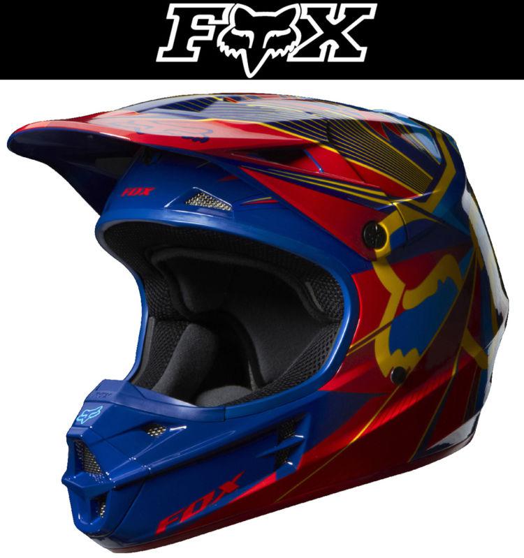 Fox racing v1 radeon blue red dirt bike helmet motocross mx atv 2014
