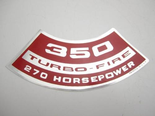 Corvette new air cleaner decal "350 turbo-fire 270 horsepower" 1971