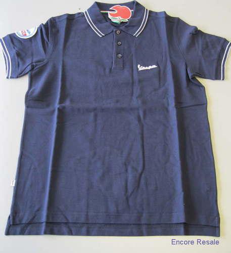 New vespa short-sleeve mens polo shirt navy blue/gray/white large l nwt