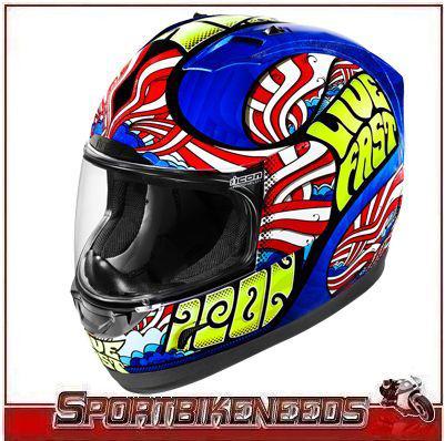 Icon alliance headtrip helmet large l lg blue red live fast street motorcycle