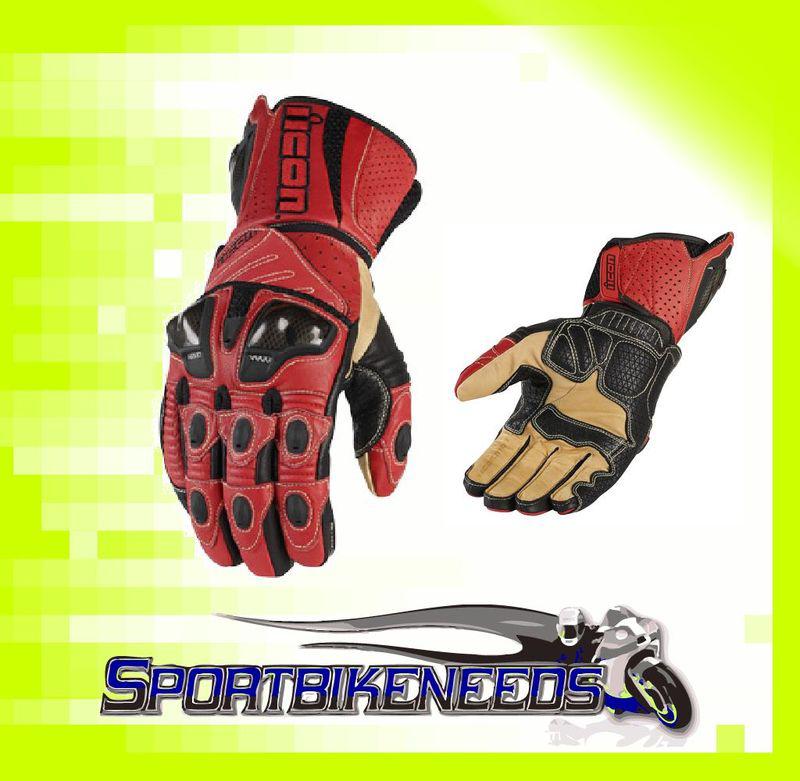 Icon overlord long glove leather red black 2xl xxl