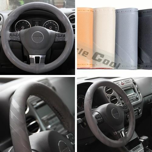 14"-15" 38cm chevrolet 43012 leather wrap car steering wheel cover grey thread  