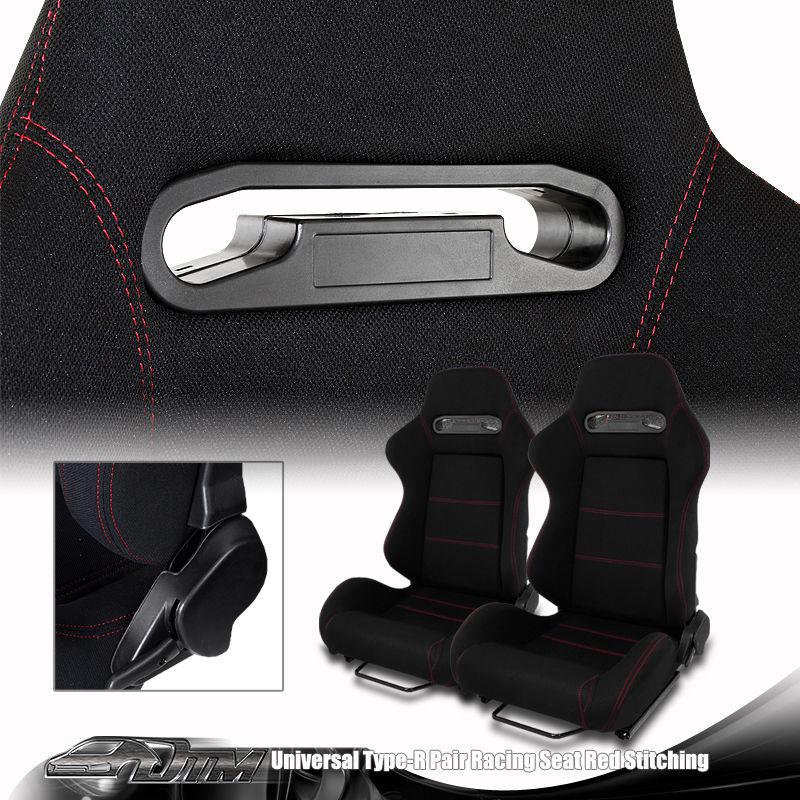 Universal red stitched black cloth jdm r style support reclineable racing seats