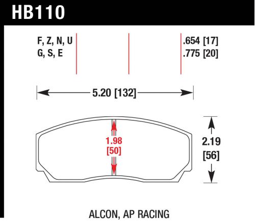Hawk hb110u.654 dtc-70 brake pad alcon ap racing .654 thick
