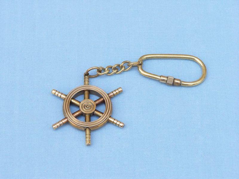 Decorative nautical keychains 5" brass ship wheel keyrings key chains rings