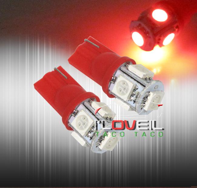 5 smd led light bulb x2 dome map panel trunk plate interior t10 5050 pair of red