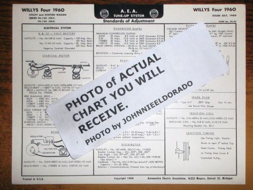 1960 willys four f4-134 utility &amp; station wagon 4x2 4x4 models aea tune up chart
