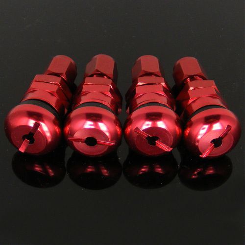 4 x bolt-in car auto aluminum tubeless wheel tire valve stem with dust cap red