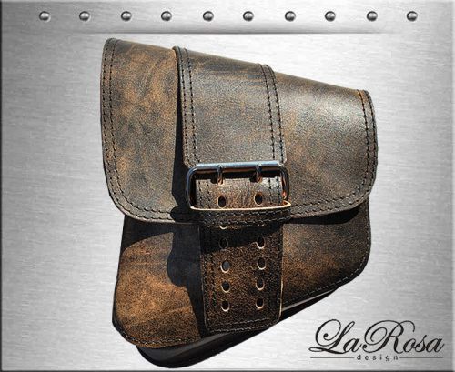 La rosa rustic brown leather big strap harley softail chopper left saddlebag