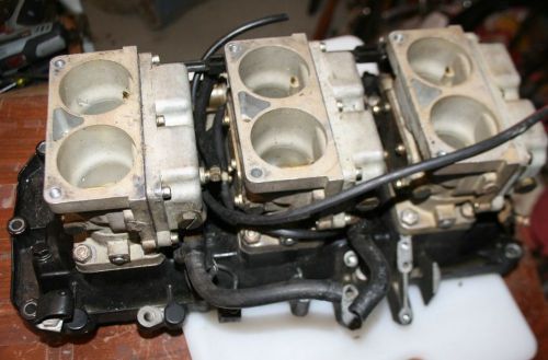 3 used mercury outboard carburetor set of 3 with reeds v-6 1374-5427