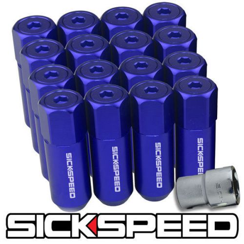 16 pc blue capped aluminum extended 60mm locking lug nuts wheels 1/2x20 l30