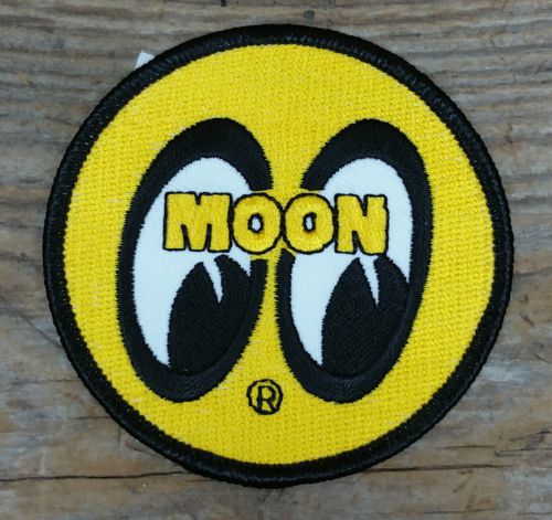 Moon vtg style logo patch yellow 3&#034; hot rat rod drag racing jacket gasser nhra