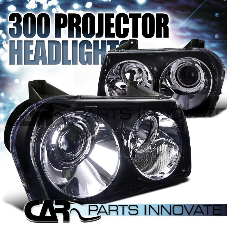 Glossy piano black chrysler 05-10 300 tinted projector headlights