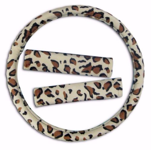 Zone tech leopard animal print steering wheel cover and shoulder pad straps