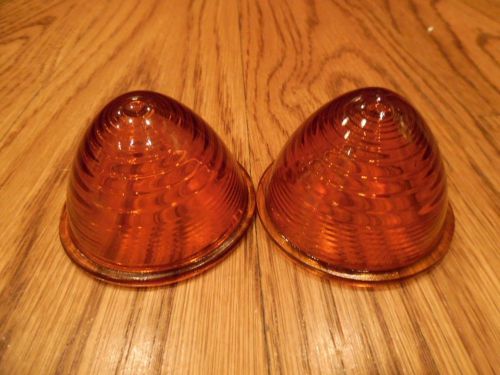 Vintage pair beehive amber glass 2 1/2&#034; marker light lens
