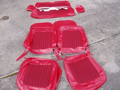 Early ford bronco new upholstery f &amp; r seat covers red with houndstooth insert