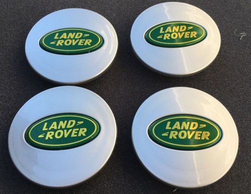 New set of 4 land range rover gray &amp; green center wheel emblem badge hub caps