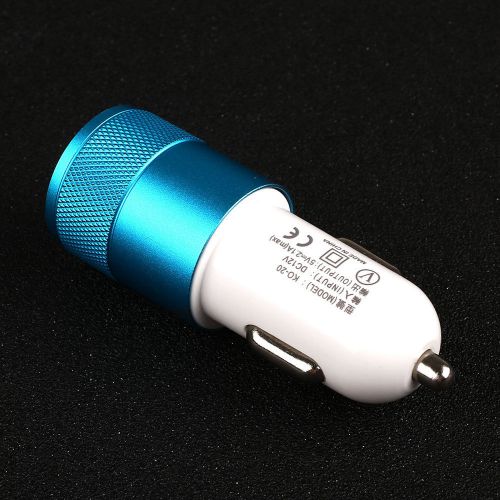 Dual usb universal car cigarette lighter socket charger metal adapter blue