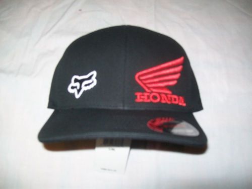 Bnwt&#039;s fox racing mens black/red honda standard dirt bike flexfit hat/cap l/xl
