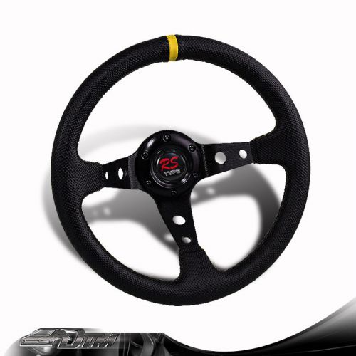 Jdm 350mm 6-hole black pvc leather yellow ring racing steering wheel for honda