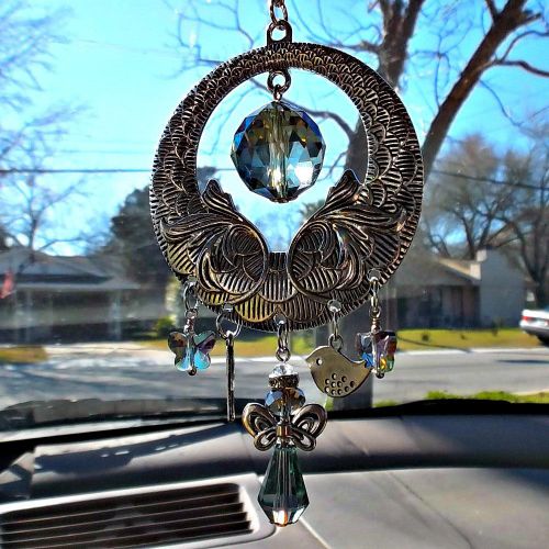 Crystal angel rearview mirror charm &#034;crystal ball sun catcher handmade