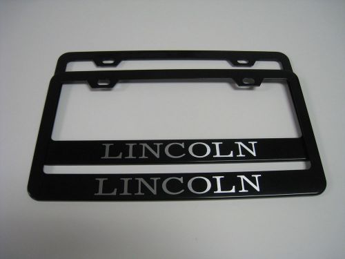 (2) black coated metal license plate frame - lincoln