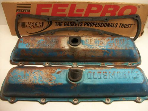 Original oldsmobile script valve covers &amp; nos fel-pro gaskets