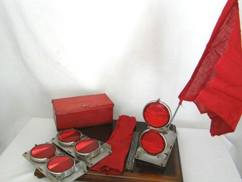 Vintage anthes roadside emergency kit reflectors flags metal box 1950&#039;s complete