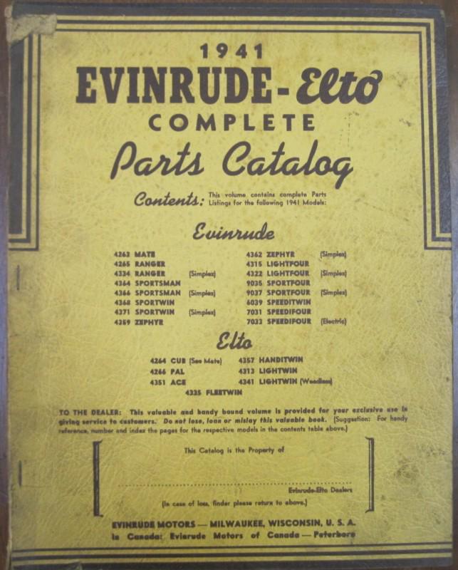 1941 evinrude – elto complete outboard motor parts catalog original