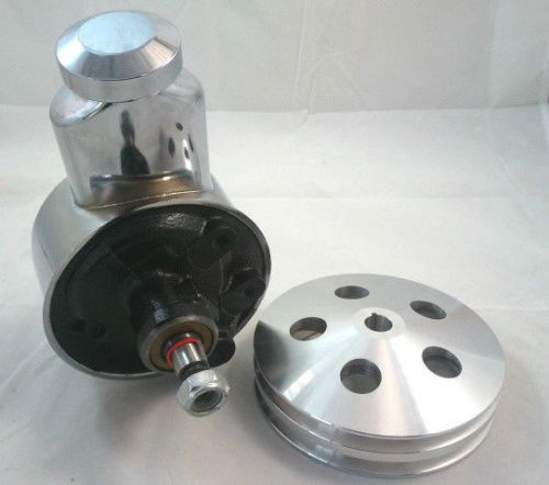 Sb chevy sbc chevy early banjo style saginaw power steering pump w/billet pulley