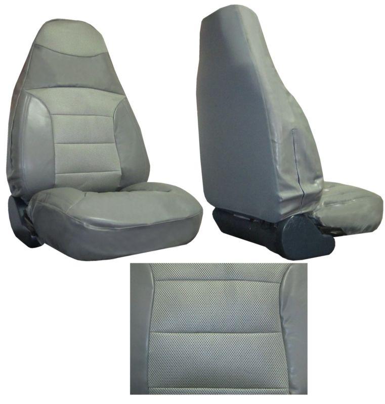Grey gray padded synthetic leather car truck suv high back bucket seat covers #9