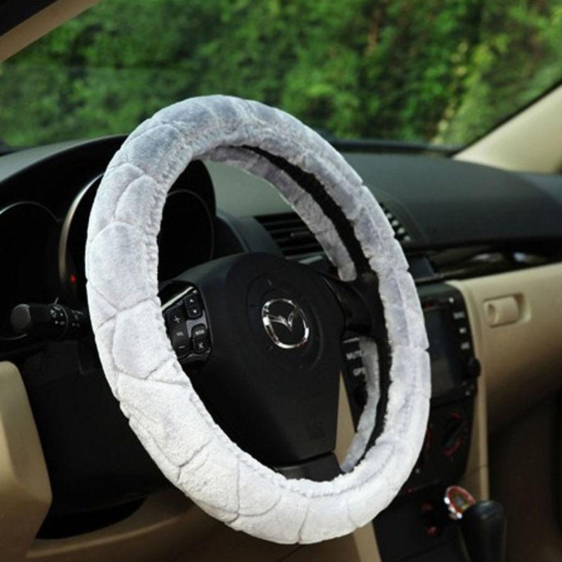 Universal 14-15" inch non-slip plush car steering wheel cover gray color